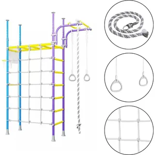 Sprossenwand kinderzimmer Kletterwand Turnwand Klettergerüst Turngeräte Kinder indoor mit Deckenmontage - Lila, Hellblau, Gelb