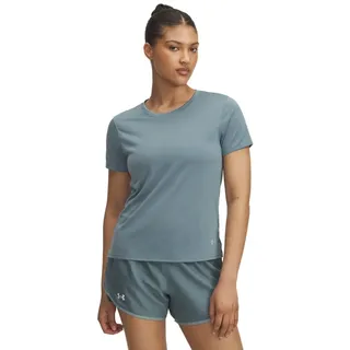 Under Armour Damen Launch Shortsleeve, atmungsaktives Laufshirt mit reflektierenden Details, schnelltrocknendes Funktionsshirt,Jasper Blue / / Reflective,MD