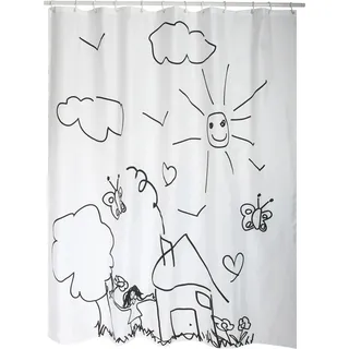 MSV Duschvorhang Kindergarten Polyester 180 cm x 200 cm Weiß-Schwarz