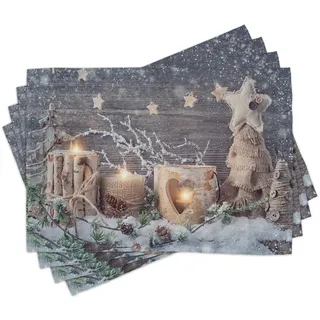 ABAKUHAUS Weihnachten Platzmatten, Candle Winterurlaub, Waschbare Stoff Esszimmer Küche Tischdekorations Digitaldruck, Khaki Grau