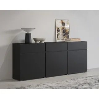 Kommode OTTO HOME "Cross,Breite 180 cm, moderne grifflose Kommode,3 Türen/3 Schubkästen", schwarz, B:180cm H:78,3cm T:40cm, FSC-zertifizierter Holzwerkstoff, Melamin, Sideboards, Kommode, Schubladenschrank mit viel Stauraum, Einlegeböden verstellbar