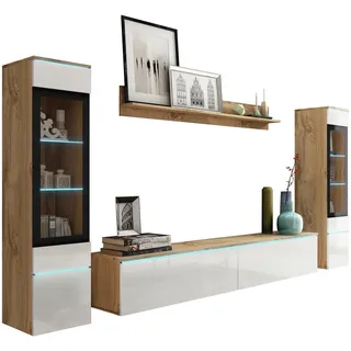 veneti Wohnwand Vera 4-tlg. ca. 240x130cm Eiche Wotan/Weiß