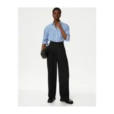 Womens M&S Collection Pantalon plissé coupe large en Lyocell - Black, Black - 22-SHT