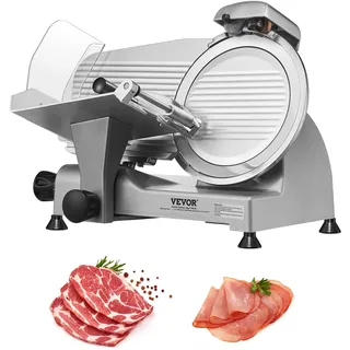 Vevor Kommerzieller Fleisch Allesschneider 340 W, Elektrische Aufschnittmaschine Lebensmittelschneider mit 25,4 cm-Kohlenstoffstahlklinge, 0–15 mm Einstellbare Dicke für Fleisch, Käse, Gemüse usw.