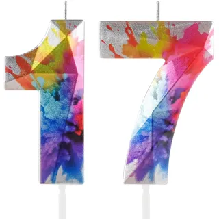 Hongplus Bunte Graffiti-Kerze, Zahl 17, geruchlos, modern, Zahlen-Thema, Geburtstag, umweltfreundlich, für den Außenbereich, 2 Stück