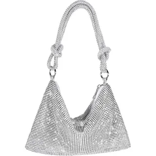Glitzernde Abendtasche für Frauen - Mini Handtasche mit Silber-Metallic Look - 25x16cm - Schön für Feier, Braut & Hochzeit - Mit verstellbarer Schultergurte und Innentaschenfach