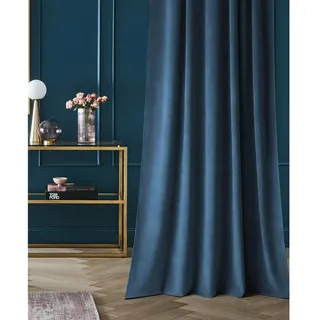 ROOM99 Samtvorhang Vorhang mit goldenen Ösen Charmy 140 x 250 cm Breite x Höhe Schiebegardinen Curtain Wohnzimmer Schlafzimmer Samt Velours Dunkelblau, 1 Stück