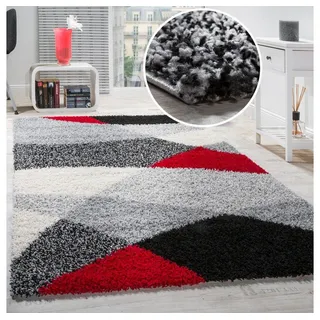 Paco Home Hochflor-Teppich »Mango 308«, rechteckig, 34 mm Höhe, weicher Shaggy, Teppich Hochflor Langflor Weich Geometrisch Gemustert Grau Schwarz rot