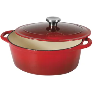 Sitram 717175 Tradifonte Ovaler Bräter aus emailliertem Stahlguss, 6,5 l – L 33 cm – außen rot, innen weiß – Deckel aus Edelstahl – alle Wärmequellen einschließlich Induktion und Backofen