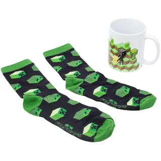 STOR Keramiktasse 325ml und Socken Set Minecraft - Geschenkbox - Frühstücks- und Textilzubehör für Kinder