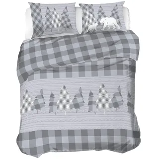 PENSIERI DELICATI Bettwäsche-Set für Doppelbett, 100% Baumwolle, Flanell, 250 x 200 cm, Tasche und Kissenbezug 52 x 82 cm, hergestellt in Italien, maschinenwaschbar bei 40 °C, Muster Kanada-Grau