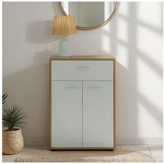 CARO-Möbel Kommode Sideboard Schrank Tommy in Sonoma Eiche/weiß, Anrichte Highboard mit Schublade und 2 Türen