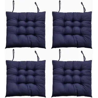 DKIEI 4er Set Stuhlkissen mit Bändern, Bequemes Sitzkissen 40x40 cm Stuhlauflage für Bürostuhl, Gartenstuhl, Balkonstuhl, Sitzpolster Indoor & Outdoor für Esszimmer, Wohnzimmer, Studierzimmer Blau