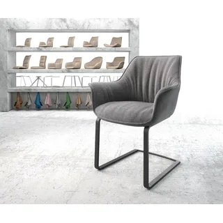 DELIFE Freischwinger Keila-Flex mit Armlehnen Strukturstoff Hellgrau Freischwinger flach Schwarz - Hellgrau, Grau