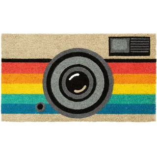 Fisura - Original Retro Camera Fußmatte aus Kokosnuss mit Rutschfester PVC-Rückseite. Lustige Welcome Fußmatte. Handbemalt. Größe: 70 cm x 40 cm