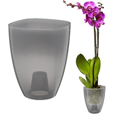 VERDENIA KAJA Orchideentopf – Minimalistisches Design – Leicht, für den Innenbereich, Hochwertiges Polypropylen, Transparente Oberfläche – Praktisch und Funktional – 12x12x17cm – Grau