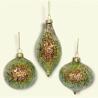 3er Set Goodwill Christbaumkugel Glas Schimmer Irisierend Kugel Tropfen 8-14cm