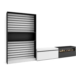 Skraut Home Wohnzimmermöbel für TV | Esstisch-Set | 210 x 186 x 35 cm | für Fernseher bis 80 Zoll | elektrischer Kamin | moderner Stil | Schwarz und Weiß