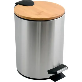 Spirella Kosmetikeimer 3 Liter Edelstahl Bambus mit Absenkautomatik und Inneneimer Adonis Badezimmer Mülleimer Softclose Abfalleimer Silber - Silber