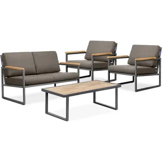 Konsimo Gartenmöbel-Set wasser- und fleckenabweisend (2,1,1,Sitzplätze) "TRIBO", Anthrazit/Beige, Stahl/Schaumstoff/Stoff/Holz, Loft, 130x65x60cm - Beige