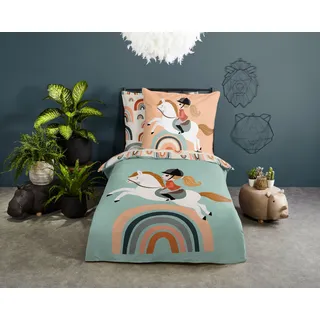 good morning Kinderbettwäsche »Destin« 2 Stk. tlg. Baumwolle, 135x200, Reißverschluss, Wendeoptik, Kind, Mädchen, Pferd, bunt