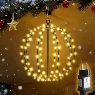 SALCAR LED Weihnachtsbeleuchtung Außen, 30cm 120 LED Hängende Kugel Lichter, Wasserdichte 8 Modi Weihnachtsdeko Lichterkette mit Timer, Speicherfunktion, für Garten Party Innen Wohnzimmer, Warmweiß