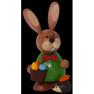 Osterfigur Osterhase stehend mit Igel & Eierkorb Frühlingsdekoration 7x12x6 cm