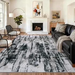 Homcomodar Waschbarer Teppich Wohnzimmer 160x230cm Kurzflor Teppiche Schlafzimmer rutschfest Weich Teppich Schwarzes Gold Abstrakt Modern Teppiche für Kinderzimmer Esszimmer Büro