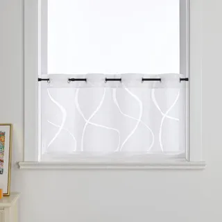 Joyswahl Ausbrenner Scheibengardinen Modern »Berta« Küchengardinen Transparent Bistrogardine mit Ösen Kurzstores Wohnzimmer Weiß HxB 30x120cm 1er Pack