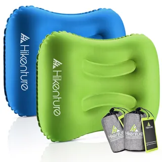 HIKENTURE Aufblasbares Campingkissen [2er Set], Reisekissen Camping Kissen Ultraleicht, Ergonomisches Kopfkissen Nackenkissen für Reise, Outdoor, Inflatable Travel Neck Pillow, Dunkelblau+Grün