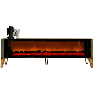 aea Dekorativer TV-Schrank Kamin mit Feuerimitation 58 cm X 40 cm Gold Glas