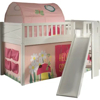 Vipack Hochbett Scott 90 x 200 cm Kiefer massiv lackiert weiß rosa