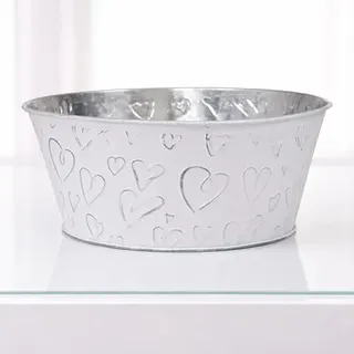 3 Stk Pflanzschale Weiss silber XL 18x9cm Metallkübel Pflanzkübel o285 Kübel Blumentopf Nostalgie Pflanzschale Gartendeko Shabby Chic Schale zum Bepflanzen Muttertag runde Schale Hochzeit Tischdeko