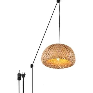 Hängelampe aus Korbgeflecht mit Kabel, E27-Fassung und Schalter, rustikaler Stil für Küche, Wohnzimmer, Schlafzimmer und Esszimmer