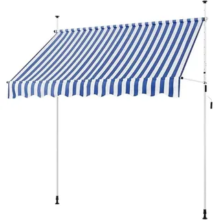 Klemmmarkise 250cm Breit, Balkonmarkise mit Handkurbel ohne Bohren, UV-beständig & Höhenverstellbar (210-300cm) Markise, Wasserabweisend & Sonnenschutz Markise Balkon, Blau-Weiß - Blau