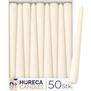 Horeca Candles - Spitzkerzen – Elfenbein Ø 2,3 x 25 cm - 50er Set Leuchterkerzen für Kerzenhalter - 7,5 Stunden Brenndauer - Tropffrei, Rauchfrei, Duftfrei