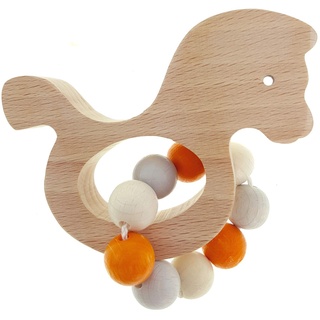 Hess Holzspielzeug 11123 - Greifling aus Holz mit kleiner Kugelkette, Nature Serie Pferdchen in Orange, für Babys ab 6 Monaten, handgefertigt, für Greifübungen und fröhlichen Spielspaß