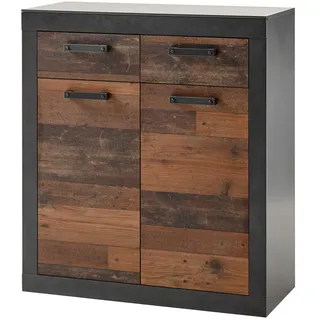 Kommode Industrial Design BERLIN-S-61 in Matera anthrazit/grau mit Old Mix Nachbildung, BxHxT ca. 92x104x40 cm - Braun