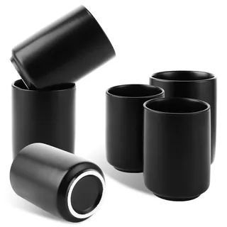 MIVIDE Cappuccino Tassen 260ml, Espressotassen Schwarz 6er Set aus Keramik, Espressotassen Kaffeebecher Set für Latte Art
