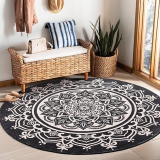 Carvapet Teppich Rund 150cm Weich und Flauschig Teppich Gegend Kreis rutschfest Waschbar Böhmisches Mandala Bodenteppich Wohnzimmer Schlafzimmer(Schwarz)