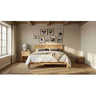 OTTO home »Indra, TOPSELLER, Landhausstil, edles Design,zertifiziertes Massivholz« beige (natur), B:156cm H:80cm L:208,4cm, Betten, Massivholzbett, mit Kopfteil, mit dekorativen Fräsungen, aus Kiefer,