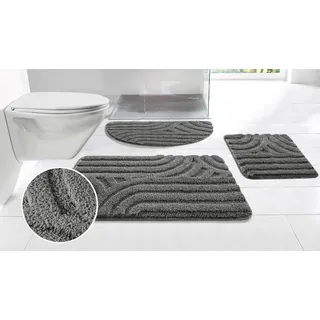 my home Badematte »Sanremo Scandi, Badvorleger, Badezimmer Teppich, Duschvorleger« Höhe 20 mm rutschhemmend beschichtet strapazierfähig Badteppich, Uni Farben, Hoch-Tief-Effekt, modernes Muster, Boho, grau