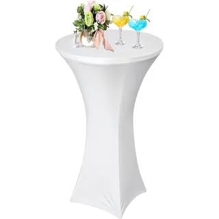 AMFUN 1er-Set Stretch Stehtisch Hussen, Stehtisch Hussen, Verstärkung im Fußbereich, Quadrat Ecken Stehtischhussen für Bar, Hochzeit, Cocktail-Party, Bankett, Stretch(80×110cm, Weiß)