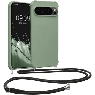 kwmobile Necklace Case kompatibel mit Google Pixel 9 Pro XL Hülle - Cover mit Kordel zum Umhängen - Silikon Schutzhülle Graugrün