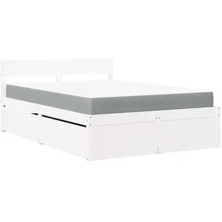 vidaXL Bett mit Schubladen und Matratze Weiß 120x200 cm Massivholz - Weiß