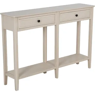 DRW Konsolentisch für den Eingangsbereich mit 2 Schubladen und 6 Holzbeinen in Beige, 120 x 28 x 81 cm, Medidas: 120x28x81cm
