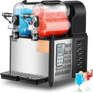 Vevor kommerzielle Slusheis Maschine 3 L x 2 Doppeltank-Maschine für gefrorene Getränke, 24 Tassen Edelstahl Slush-Eis-Maschine Softeis Maker für Partys Restaurants Cafés Barsn Schwarz