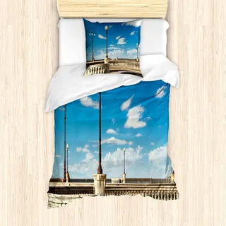ABAKUHAUS Italienisch Mantele, Mascagni Livorno Straße, Milbensicher Allergiker geeignet mit Kissenbezügen, 135 cm x 200 cm - 80 x 80 cm, Sky Blue Weiß und Schwarz - Weiß