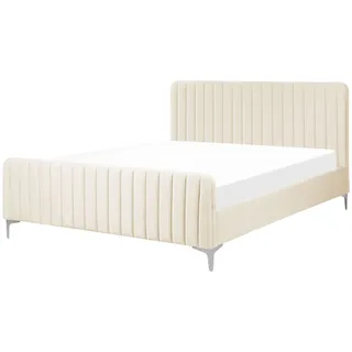BELIANI Polsterbett Hellbeige Samtstoff mit Lattenrost 160 x 200 cm Hohes Gestepptes Kopf- und Fußteil Modern Glam Doppelbett Schlafzimmer Ausstattung - Beige, Silber