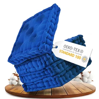 Gräfenstayn® 4er-Set Sitzkissen Stuhlkissen 40x40x8cm für Indoor und Outdoor aus 100% Baumwolle Dicke Polsterung Steppkissen/Bodenkissen (Blau)